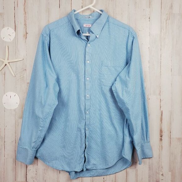 Izod Long Sleeve Button Down Shirt Blue 17 1/2 - Picture 1 of 10